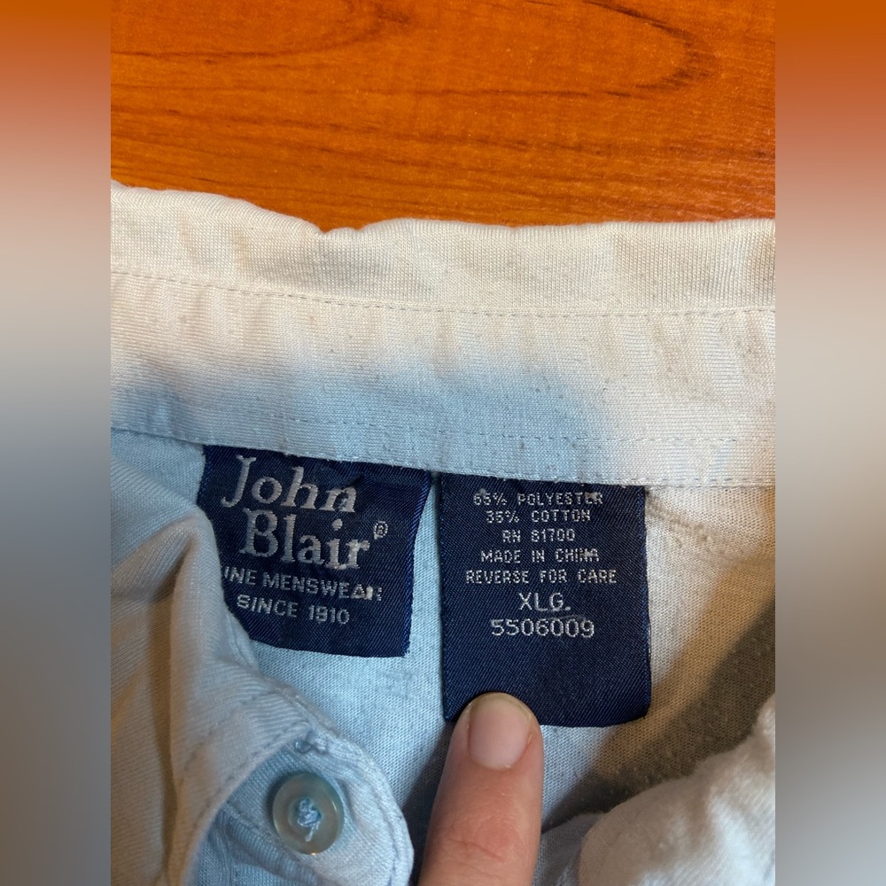 JOHN BLAIR Vtg 80s 90s Light Blue Geometric Short Sleeve Polo SHIRT Men's XL - Picture 5 of 8